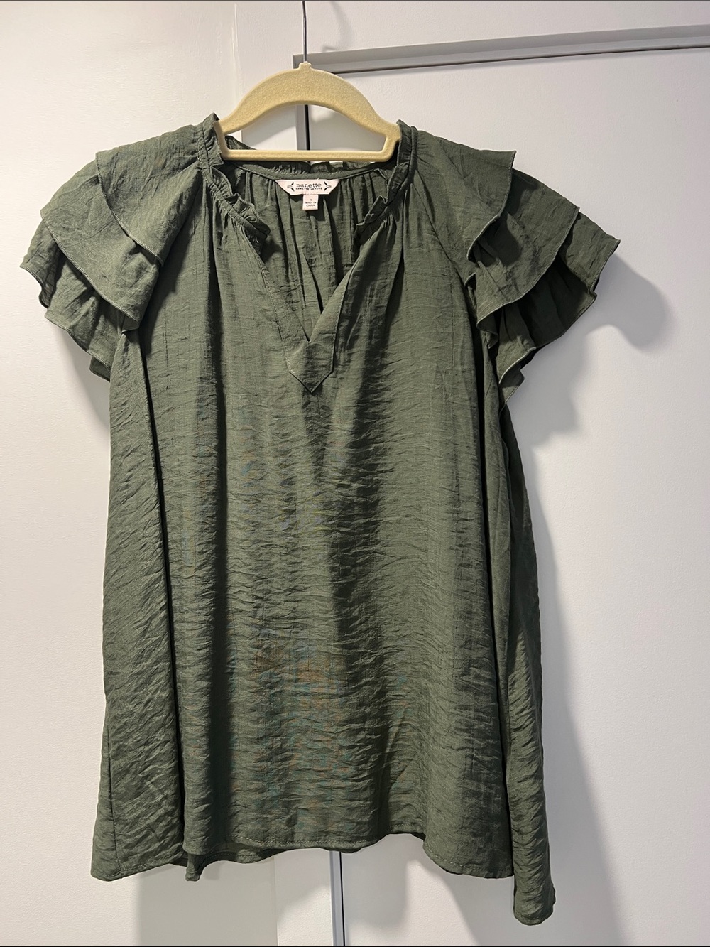 Nanette Lepore Olive Ruffle Sleeve Women's Top